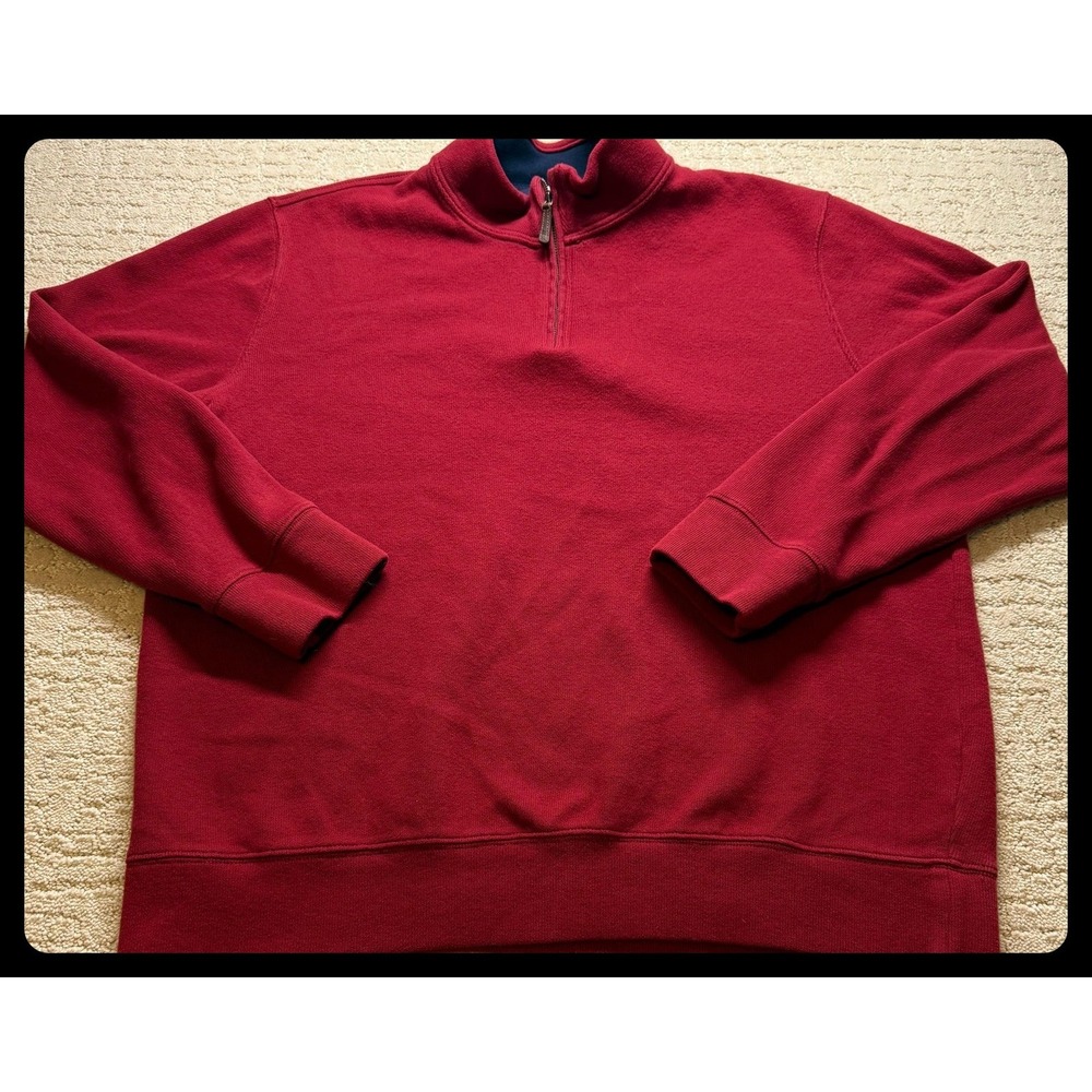 Lands' End Quarter Zip Pullover Mens XL Red Cotton Long Sleeve Sweater Casual